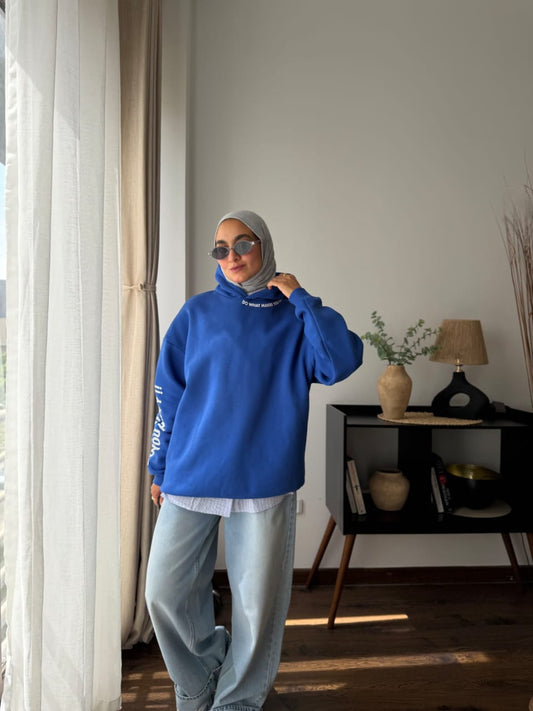 Woman Blue Happy Sweatshirt