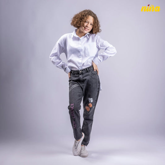 Black Printed Denim - NinaKids-Store
